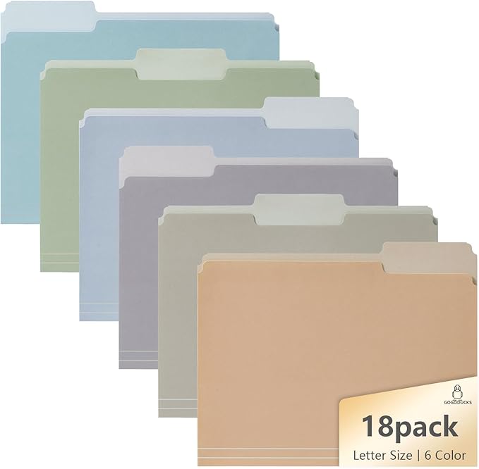 18pcs File Folders, Letter Size, 6 Color Assorted Two-Tone, Pastel, Manilla folders 8.5 x 11, for documents, Colored folders, 3 Tab Position,Filing Cabinet, carpetas para documentos, Paper