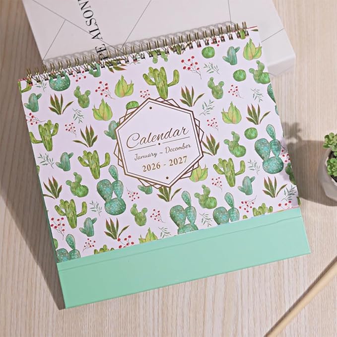 Desktop Calendar 2026-2027 (2 Years) 24 Months Flip Calendar Small Standing Office Desk, 10 x 8.3 inch Standing Desk Calendars (Jan.2026-Dec.2027) With Monthly Planner