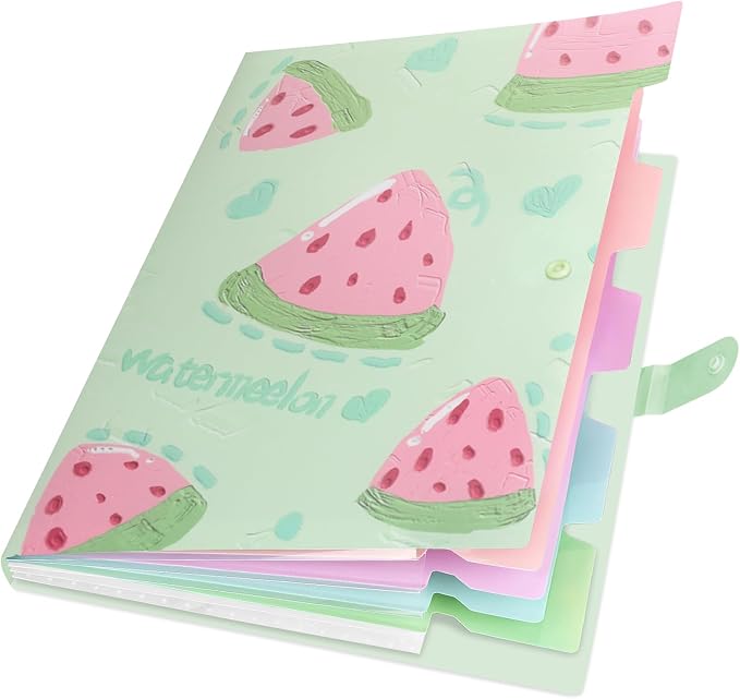 Cute Expanding File Folder Fruit Series - 5 Pockets Accordion Document Organizer, Waterproof Poly Plastic, A4/Letter Size for School Office Home (Watermelon)
