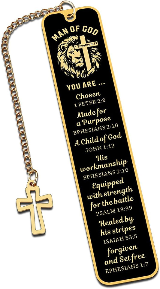 Baptism Gifts for Men & Boys - Bible Bookmark Man of God Gifts for Men, Inspirational Lion Bible Verse Bookmark Christian Catholic GIF t for Mens Confirmation GIF T for Boys Adults Faith Based Giftt