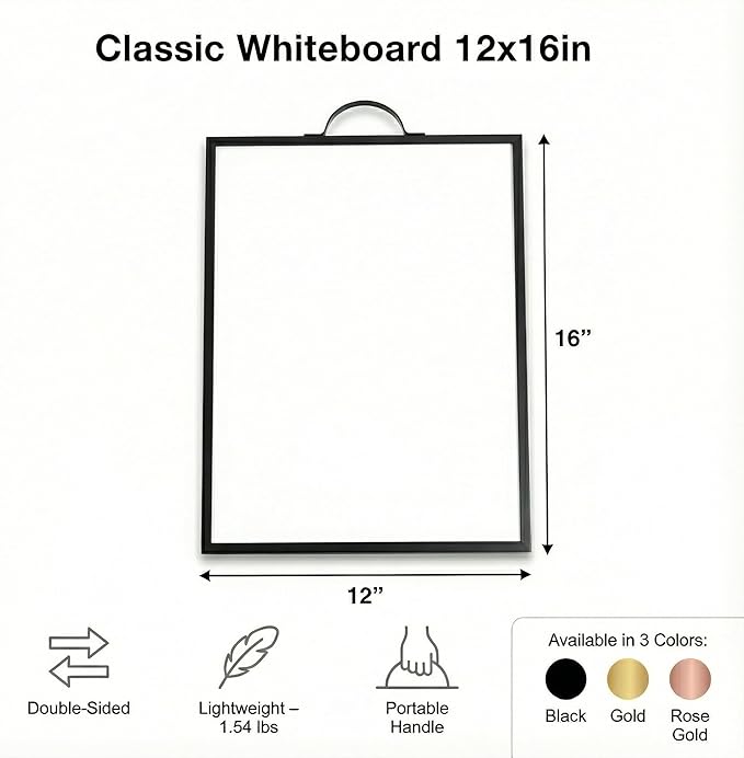 Black Magnetic Dry Erase Whiteboard 12 x 16 Double Sided, Portable Planner Board with Weekly Monthly Sheets, Write and Wipe to Do List Board, Includes 3 Markers Eraser 2 Magnets