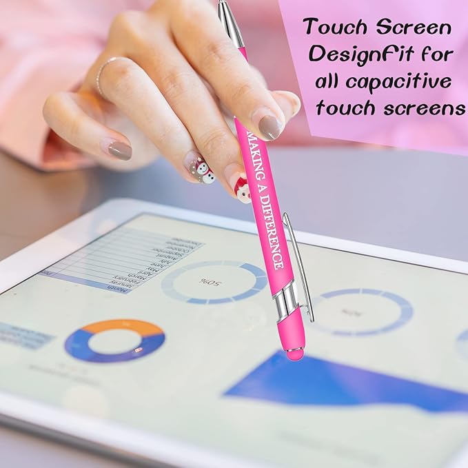 Zonon 12 Pcs Inspirational Pens Gift Set Funny Ballpoint Pen with Stylus Tip Motivational Graduation Gifts Bulk for Teacher Coworkers Nurse School Office Supplies(Pink,Motivational Style)