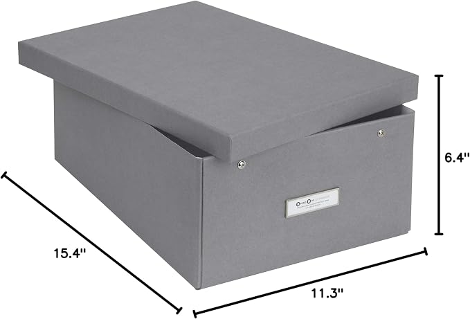 Bigso Box of Sweden Katia Collapsible Storage Box with Labelframe for Easy Identification - Simple Assembly Without Tools - Decorative Storage Boxes with Lids - 11.3in x 15.4in x 6.4in - Grey