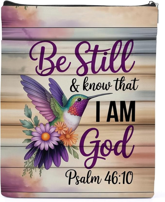 Colorful Hummingbird Christian Book Sleeve, Book Lovers Gifts Sleeve with Zipper & Front Pocket, 11.4x8.8 Inch Canvas Books Cover Protector Bookish Bible Gifts for Readers Librarian Women Teacher