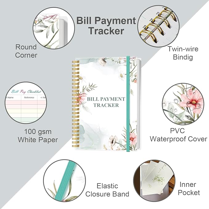 Bill Payment Checklist - Monthly Bill Organizer & Planner for Personal Budgeting Financial, Bill Payment Tracker Notebook, 5.8" x 8.5", Pink Flowers