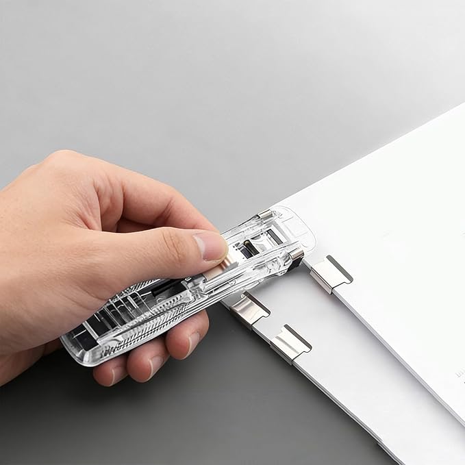 Portable Binder Clip Stapler, Includes 150 Reusable Clips, Push Clip Staplers, Mini Push Stapler Clamp Staplers for Desktop Document Home School Desk Office (B#)