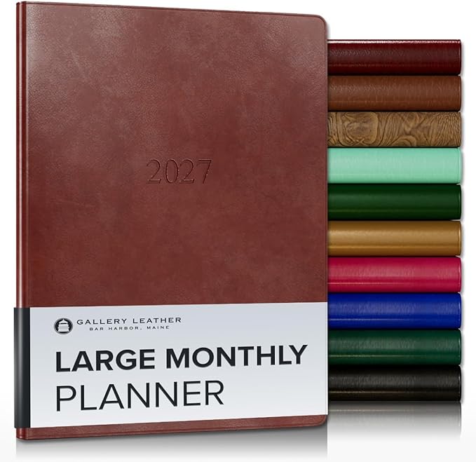 Gallery Leather Large Monthly Planner 2027, Elegantly Bound Calendar Planner and Notebook with Stylish Gold-Gilded Page Edges, 18 Months - Acadia Tan - 9.75x7.5"