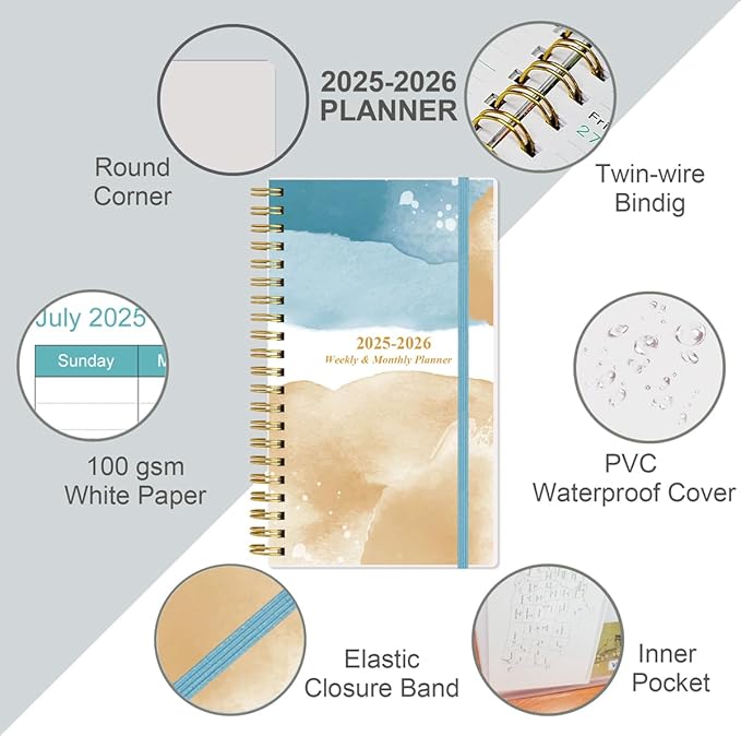 2025-2026 Pocket Planner/Calendar - 2025-2026 Weekly & Monthly Planner from July 2025 to June 2026, 12 Months Tabs, 3.75" x 6.75", Blue Ocean