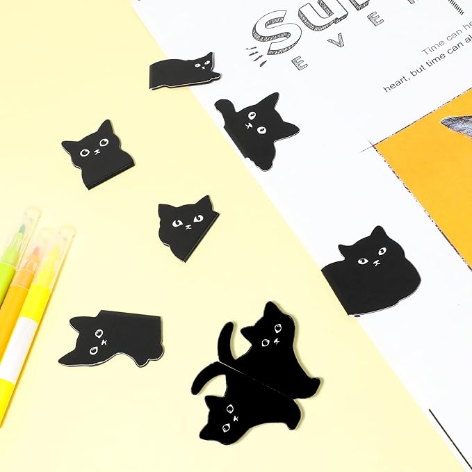 Cute Bookmarks for Women,7 Pcs Black Cat Magnetic Bookmarks Cat Theme Book Mark Clips Set Book Markers for Cat Lover Gifts Magnetic Book Page Clips Kawaii Bookmark for Teachers Students Book Lovers