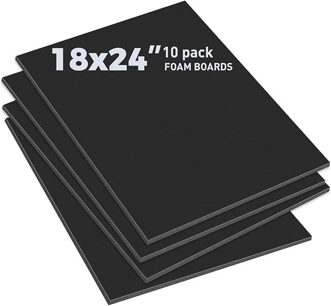 Golden State Art, Pack of 10, 3/16" Thick, 18x24 Black Foam Boards (18x24, Black)
