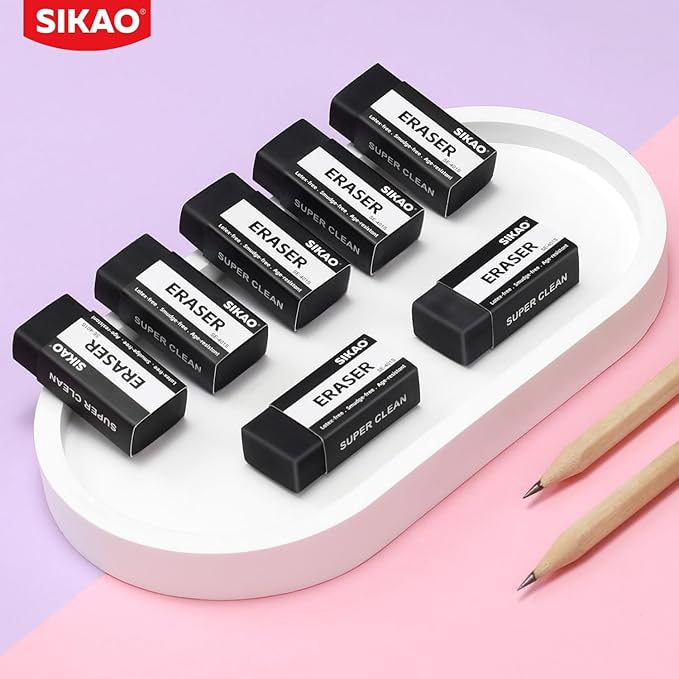 Black Erasers, 12 Pack Block Pencil Erasers – Smudge-Free Latex-Free Art Erasers for Kids & Adults Artists, Clean Erase for School, Homework, Office & Drawing
