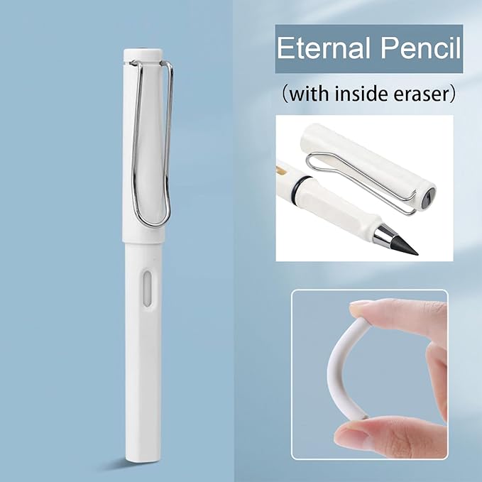 7 Pcs Cute White Stationery Set Kawaii School Supplies Office Supplies Including Ballpoint Pens Pencil Highlighter Correction Tape Utility Knife (White)