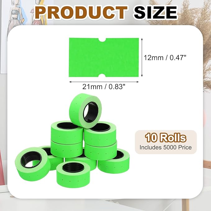 PATIKIL Pricing Labels, 10 Rolls 5000 Price Price Gun Labels Self-Adhesive Rectangular Puzzle Shape Marker Tag Stickers for Date Gun, Green