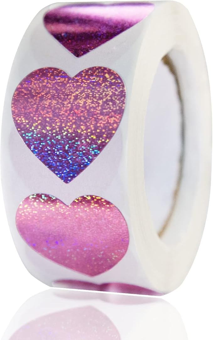 500Pcs Heart Stickers, 1 Inch Glitter Small Heart Shaped Sticker, Love Stickers for Valentines Day/Mothers' Day/Wedding, Decorations for Envelops Gift Wraps, Offices, Teachers & Classrooms