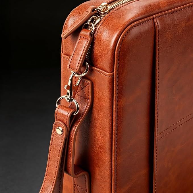 Bible Cover for Men, PU Leather Bible Case with Top Handle and Detachable Wristlet Strap, Classic Organizer Bag for Standard Size Bible up to 10.5 x 7.5 x 2 Inches, Brown