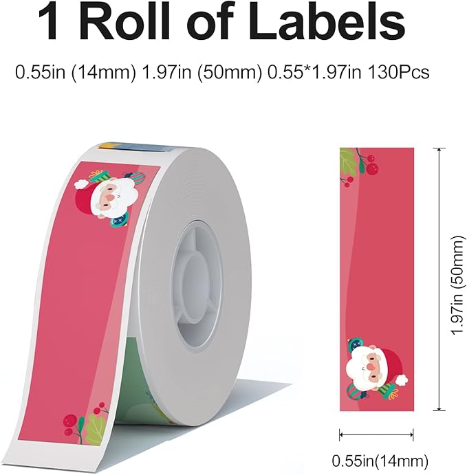 NIIMBOT Thermal Label Stickers (0.55''x1.96'') 130 Sheets/Roll with Christmas Elements, Personalized Refill Tape for D11/D110/D101 Label Makers, Waterproof