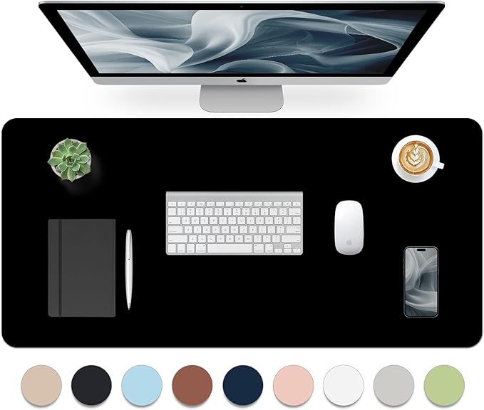 Bloss Black Leather Desk Pad, Large Mouse Pad 35.4×17 Inches, Waterproof Office Desk Mat, Non-Slip Desk Pad Protector, Leather Desk Blotter for Home Office Essentials