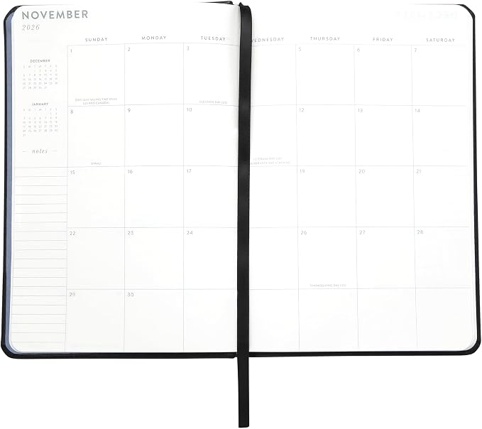 WORLD TRAVELER 2026 Planner - 6x8 Inch Weekly and Monthly Calendar Planner Agenda Book with Bookmark & Ribbon for School and Office, Size 6X8, Black Leather