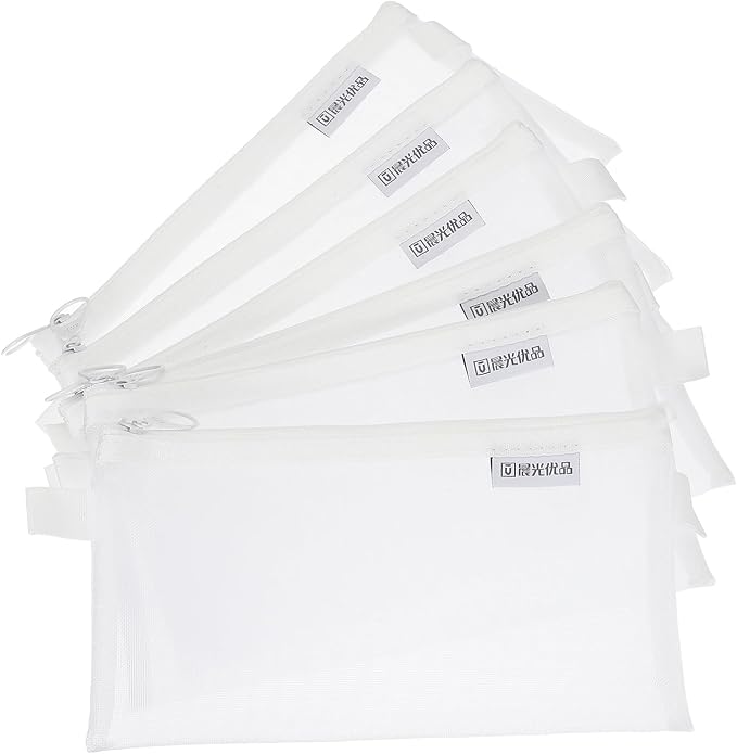PATIKIL 6Pack Mesh Zipper Pouch Bags, 8.3" x 4.7" Nylon Mesh Pouch Waterproof Cosmetic Bags Pencil Holders Documents Pocket for Organization Travel Accessories Office Supplies, White