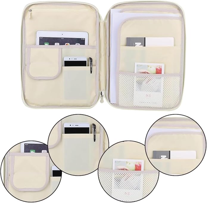 A4 Document Bag File Folder, Multifunctional A4 Document Bags Portfolio Organizer Waterproof Travel Pouch Zippered Case