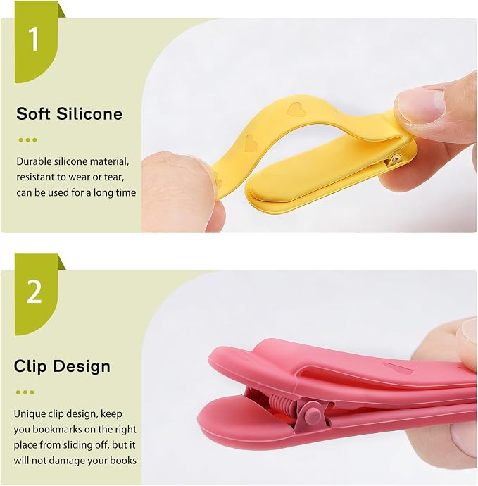 SMUK 3 Pieces Silicone Heart Bookmarks for Women, Automatic Bookmarkers for Reading Lovers Girls Men, Cute Page Markers Book Markers Reading Gifts