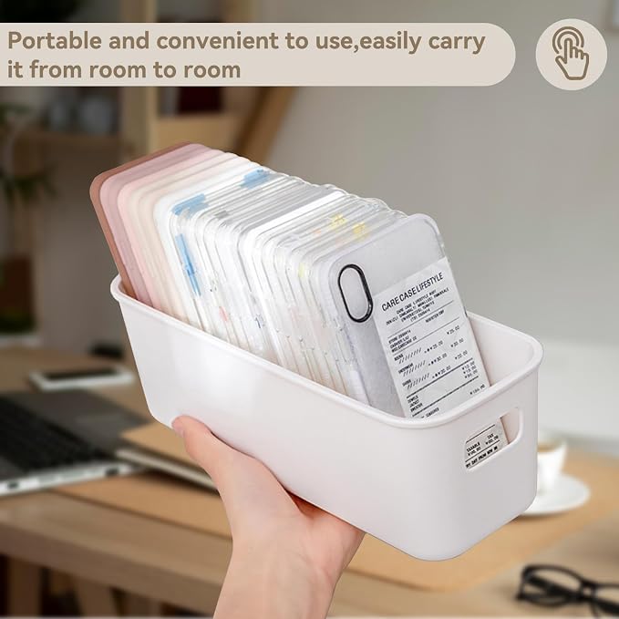 Cyrank Phone Case Organizer, White Phone Case Storage Box Storage Bins Holder Cell Box for Desk Cupboard Cabinet