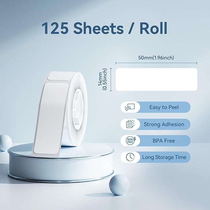 NIIMBOT Thermal Transfer Labels 0.55''x1.97'', for N1(B18) Label Maker, PET Material, Waterproof and High-Temperature Resistance, Long Storage Time, White(14x50mm-125)