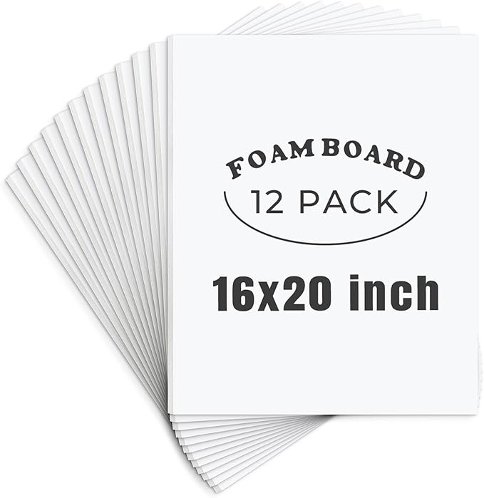 AUEAR, 12 Pack 16x20 White Foam Boards 1/8" Thickness Foam Core Boards for Presentation Board for School Crafts Office Art Projects Display, Mounting, Print