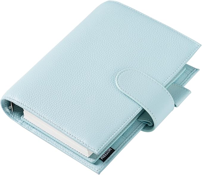 Moterm Personal Luxe Rings Planner - Genuine Leather Binder Organizer (30mm Ring, Pebbled-Light Blue)