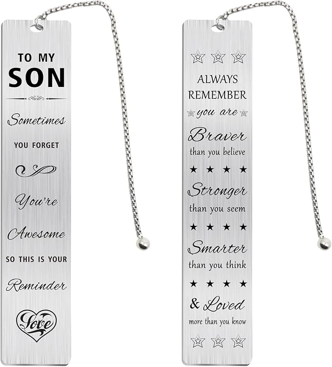 Jzxwan Son Bookmark Gifts from Mom and Dad, Personalized Fathers Day Birthday Graduation Bookmark for Son, Sometimes You Forget You're Awesome Ideas