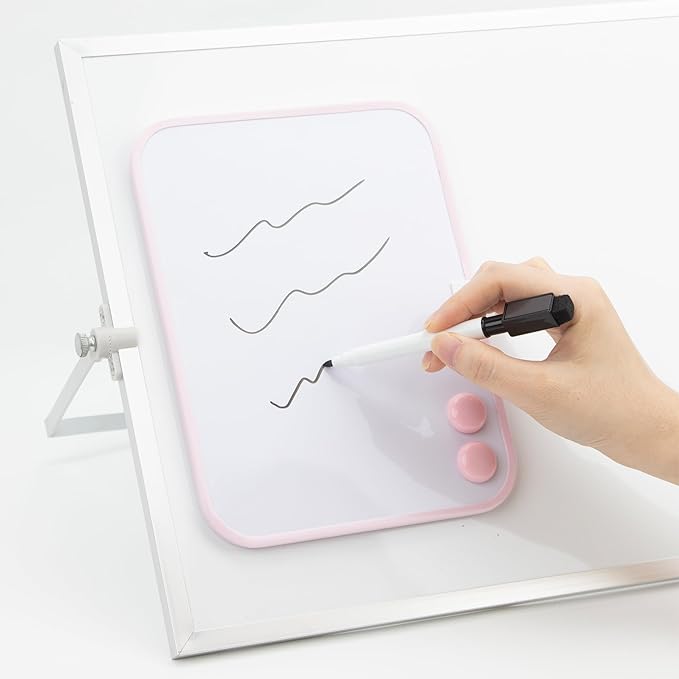 Magnetic Dry Erase Board for School Locker, 6" x 8" Marker and 2 Magnets - Small Whiteboard for Classroom, Home, Office, Travel - Pink