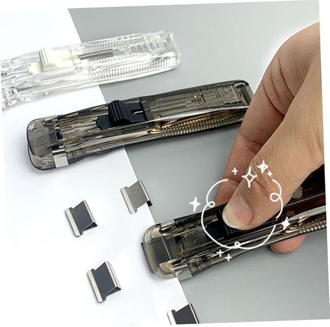 Reusable Stapler with 2 Black Desktop Paper Clip Dispensers and 200pcs Refill Clips, Multi-Function Office Stapler for Document Binding and File Organization