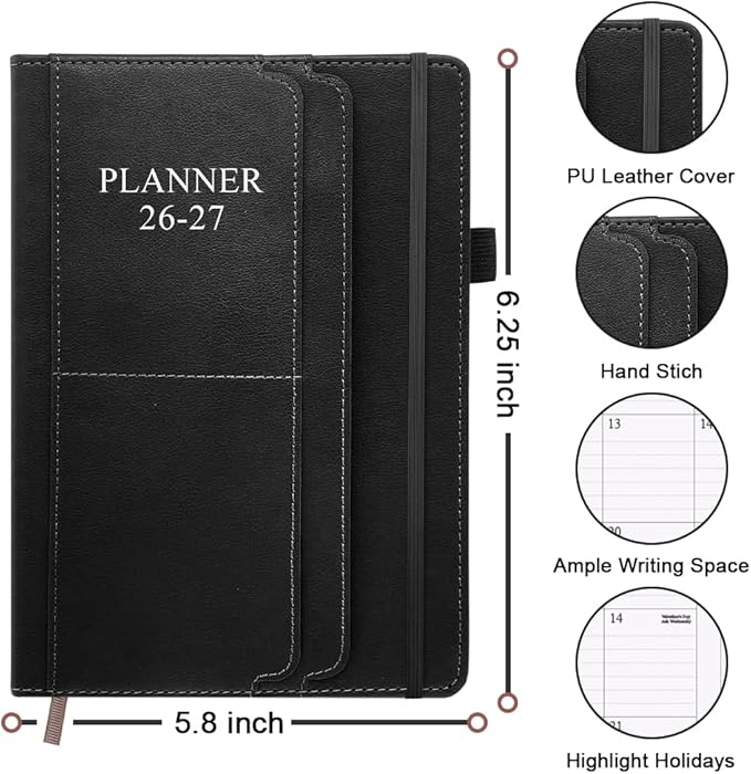 2026-2027 Planner - Weekly & Monthly Planner Runs from July 2026 to Dec 2027, 5.8" x 8.25", 18 Month Planners, 14 Notes Pages, Inner Pocket, PU Leather Hard Cover, Brown Monthly Planners 2026-2027