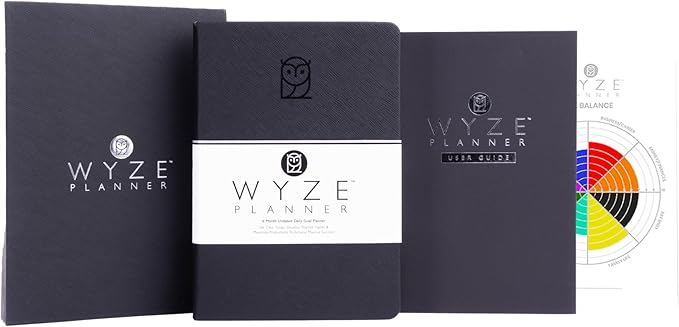 Wyze Planner Undated Daily Planner – 6-Month A5 Productivity Organizer with Full Page Per Day, Hourly Schedule, Goal Setting, Habit Tracker, Weekly & Monthly Pages – Hardcover Time Management Notebook (Black)