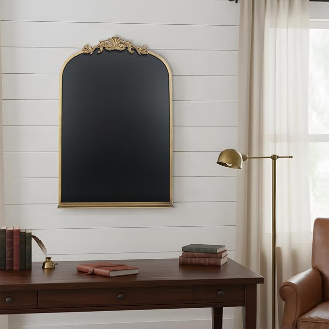 Vintage Magnetic Arch Chalkboard with Shelf - 24"x36" Decorative Wall Mounted Ornate Gold Framed Blackboard with Chalk, Clips & Cloth - Elegant Wedding Sign & Kitchen Menu Home Decor
