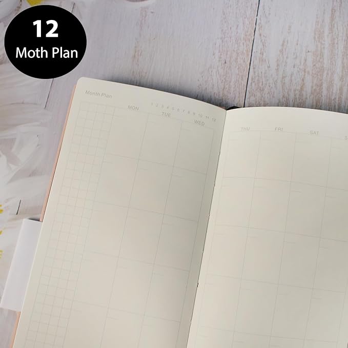 Fromthenon PU Leather Weekly Plan Portable Planner Year Month Week Mini Slim Notebook Journal Schedule For Traveler Student Office (Pink)