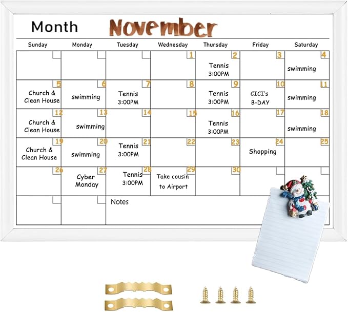 Umtiit Monthly Calendar Dry Erase Whiteboard 10.6 x 14.5 inch(27 x 37 cm), White Wood Frame, Magnetic Surface Whiteboard for Planning/Schedule/School Timetable/Memo (WH-2737C,US)
