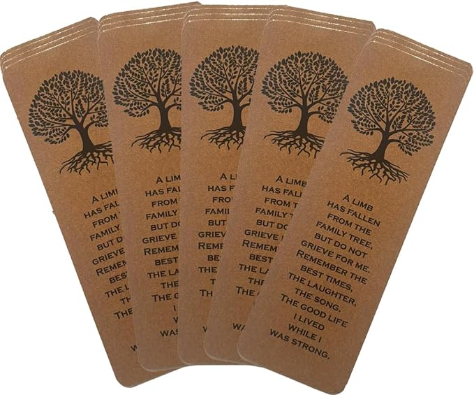Funeral Favors for Guests - Tree of Life Bookmarks with Sympathy Poem - Bulk Set of 24 - Hand Out at Celebration of Life, Memorial, Remembrance Service, Bereavement Ceremony - Thank You Gift, Keepsake