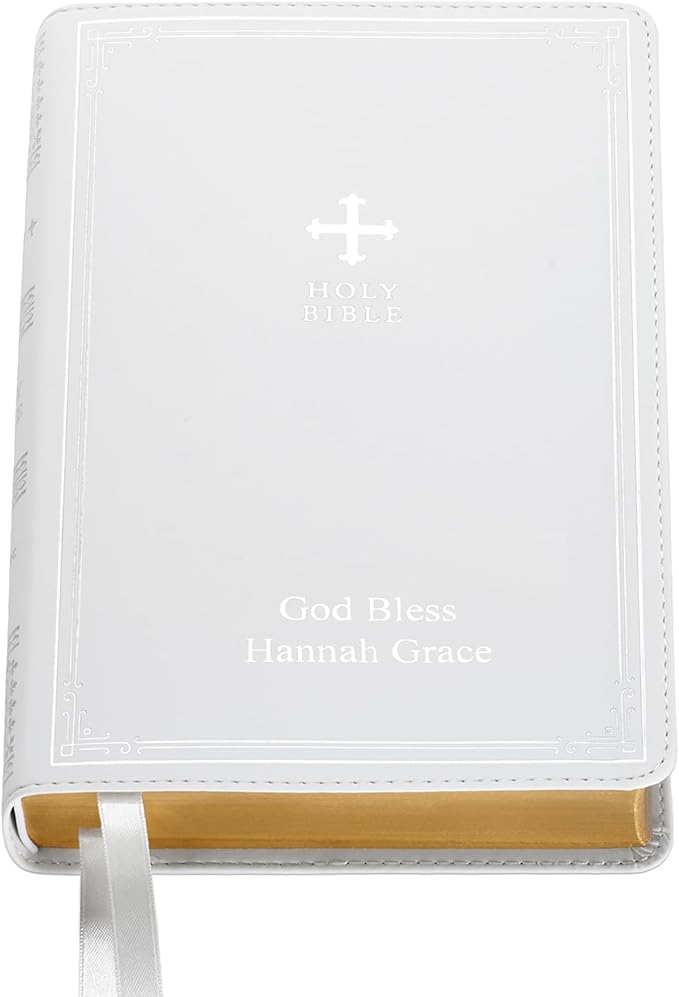 Let's Make Memories Personalized Catholic Bible - New & Old Testament - White - Gift of Faith - Customized with Message - 9.4" L x 6" W - Catholic Bible - White Cover