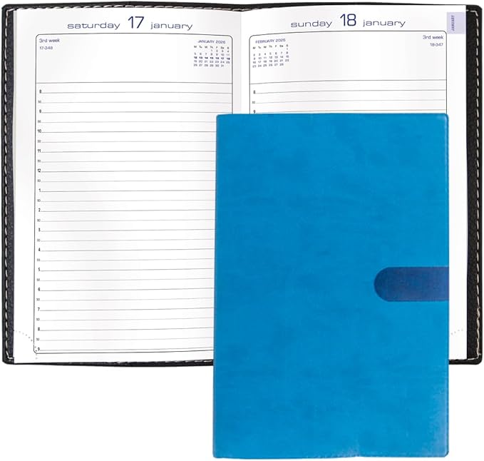 Exacompta 2026 Journal 21 - Daily/Monthly Planner - 12 Months, Jan. to Dec. - 5 1/4 x 8 1/4" - Smooth Faux Suede Texas Blue Cover - Time Management Organizer and Appointment Journal