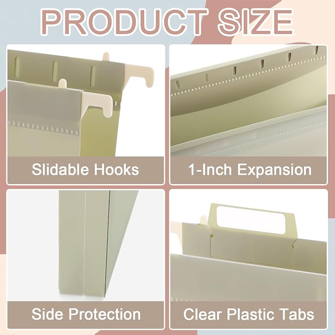 gisgfim 16 Pack Plastic Hanging File Folder Letter Size 1inch Expanding File Folders with Tabs Extra Capacity Hang Folders Heavy Duty for Filing Cabinet Designed for Bulky Files Morandi Colors