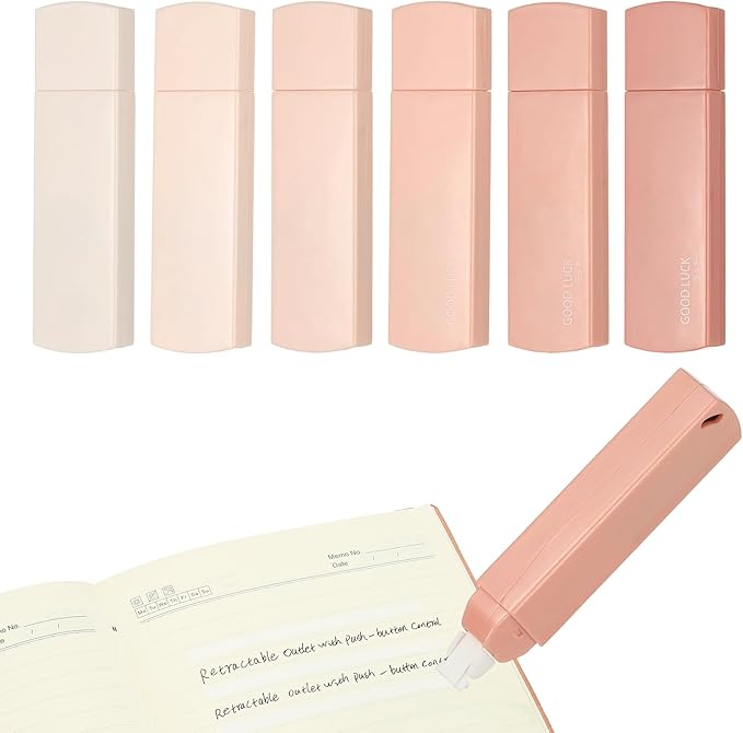 PATIKIL 6pcs 20 ft Correction Tape, Correction Tape Cute Mini Tear Resistant White Refillable Out Applicator Pen with Refills for Classroom Office Supplies Home Writing, Pink