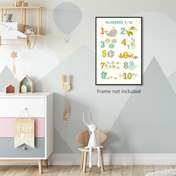xbsifyiooa Number 1-10 Poster for Toddlers, Learning & Educational Numbers Posters for Toddlers 1-3, Kids Learning Posters, Cute Animal Numbers Chart Preschool Wall Posters For Kids 16x24in Unframed