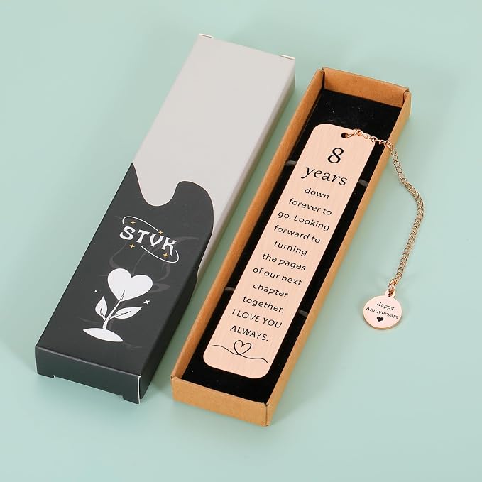 Bronze Anniversary Wedding Gifts for Her Him, 8th Anniversary Bookmark for Husband Wife, 8 Year of Marriage Gift for Men, Rose Gold Steel Gifts for Couples, Romantic Birthday Christmas Gift for Women