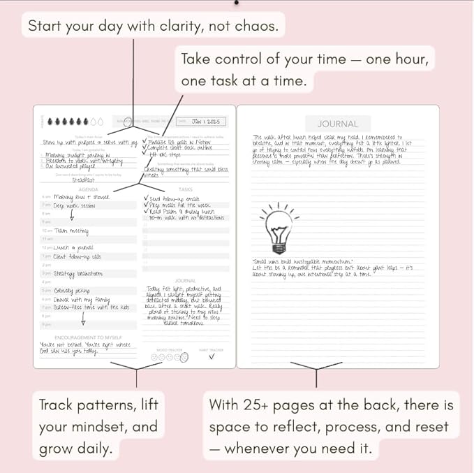 Pland Studio 90-Day Planner – Undated Daily Goal Journal for Women | Blush Rose Hardcover with Habit Tracker, Vision Board, Gratitude & Meal Planner | Self-Care & Productivity Journal Notebook