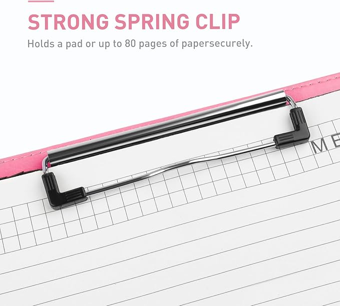 Geila Padfolio Portfolio A4 Clipboard Folder, Suitable for Work, Writing, and Meetings, Faux Leather Folder with A4 Paper and Pen (Pink)