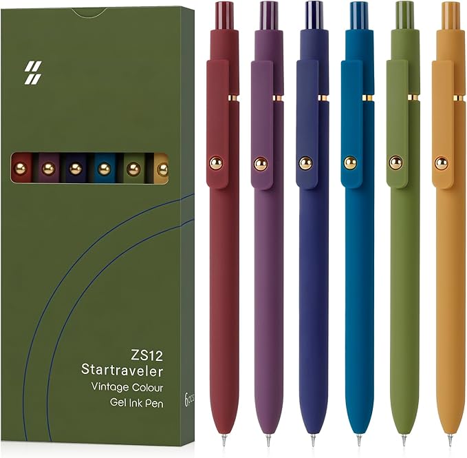 FIOVER Gel Pens, 6pcs 0.7mm Fine Point Black Ink, Smooth Writing Pens for Journaling, Nurse Aesthetic Cute Office School Supplies, Gifts for Women and Men (6Pcs Gold Vintage -Black ink)