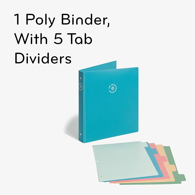 U Brands U-Eco Poly 1" Binder + 5 Tab Divider Set, 8.5'' x 11'', Ocean, Two-Pockets, Letter Size (6598U01-12)