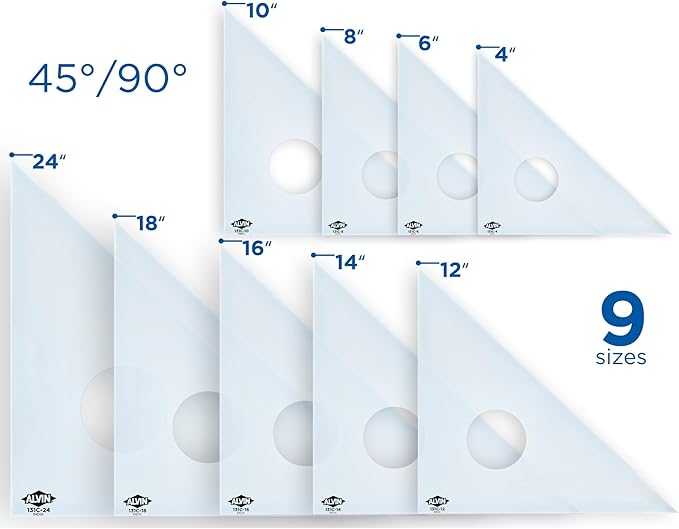 ALVIN - 4 inches Clear Professional Acrylic Triangle Ruler 45/90 Degrees, Multipurpose Tool for Drafting, Design, and Architecture, Great for Machining and Woodworking