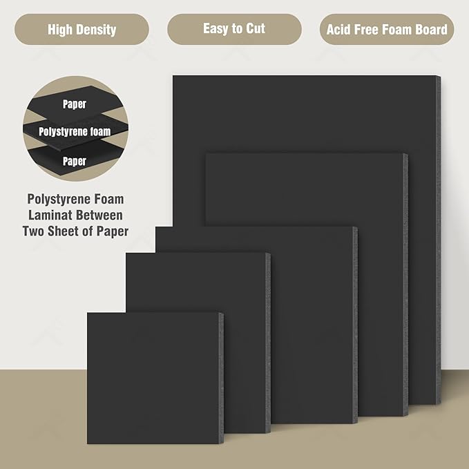 Golden State Art, Acid Free 5 Pack 11x14 Black Foam Boards Foam Core Poster Board, 3/16'' Thick Polystyrene Foam Sheet for Projects, Mounting, Crafts, Art and Presentations